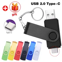 Rotable Usb Flash Drive 128GB 32GB 16GB Pen Drive 256GB Pendrive 64GB 4G OTG 2 IN 1 Memoria Usb Stick Type C Usb 2.0