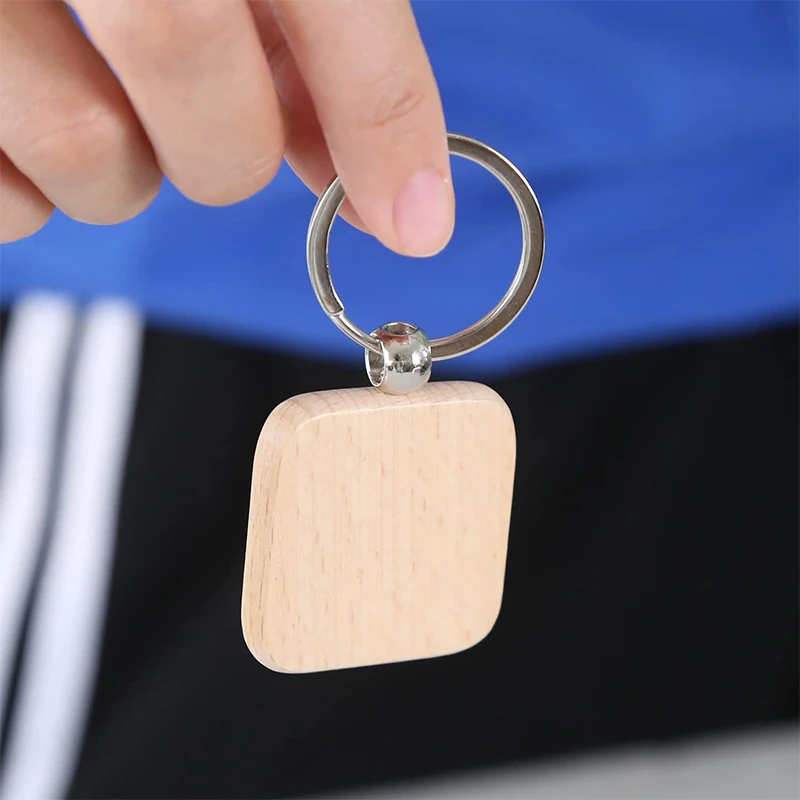 100Pcs Blank Wooden Key Chain DIY Promotion Pendant Wood Keychain Keyring Tags Promotional Gifts