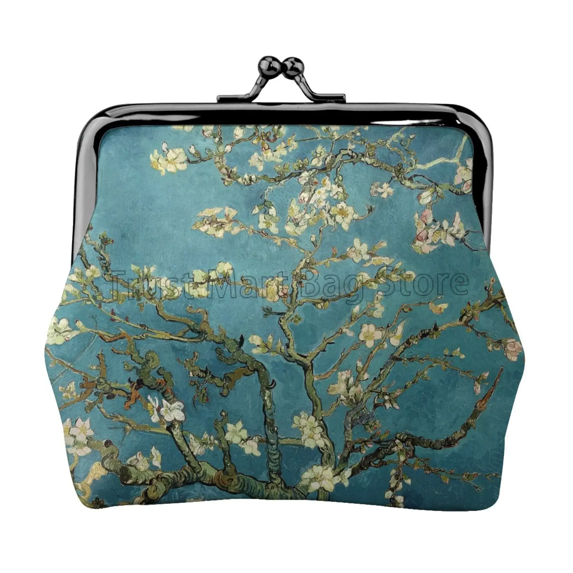 

Vincent Van Gogh Almond Blossom Mini Leather Coin Purse for Women Small Change Pouch with Kiss-Lock Clasp Closure Buckle Wallet