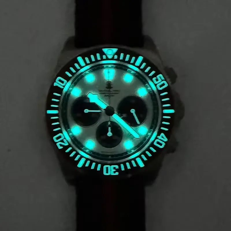 Tactical Frog 42mm Men\'s Titanium FXD Chronograph Diver Watch Blue Dial Sapphire VS75B Quartz Movement 20Bar BGW-9 Blue Luminous