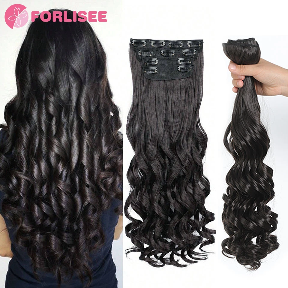 

11Clips Synthetic 20Inch Long Curly Hair Hairpiece Heat Resistant Hair Extension Clips In Natural Black Light Brown Women