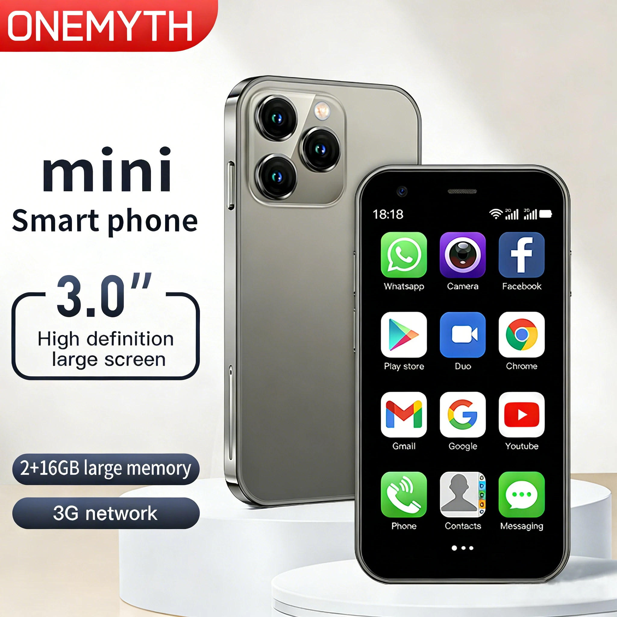 ONEMYTH XS15 Mini Smartphone 3.0-inch | 2+16GB ROM | Dual SIM 3G | Support Google Play | Multi-Color Mini Phone