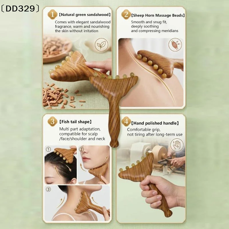 Sandalwood Meridian Massage Comb Promote Hair Meridians Body Anti-static 6-beads Sheep Horn Head Massager Gua Sha Tool〔DD329〕