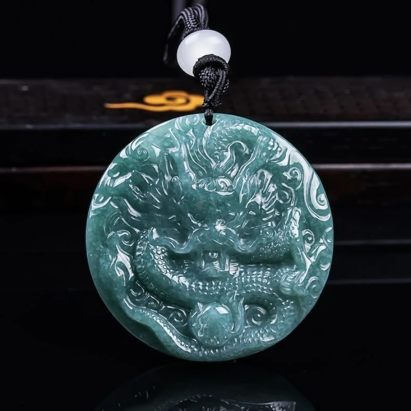 

Natural A-grade Jade Domineering Zodiac Dragon Brand Precision Carving Ice Jade Necklace Pendant Amulet Tmen and Women Gif