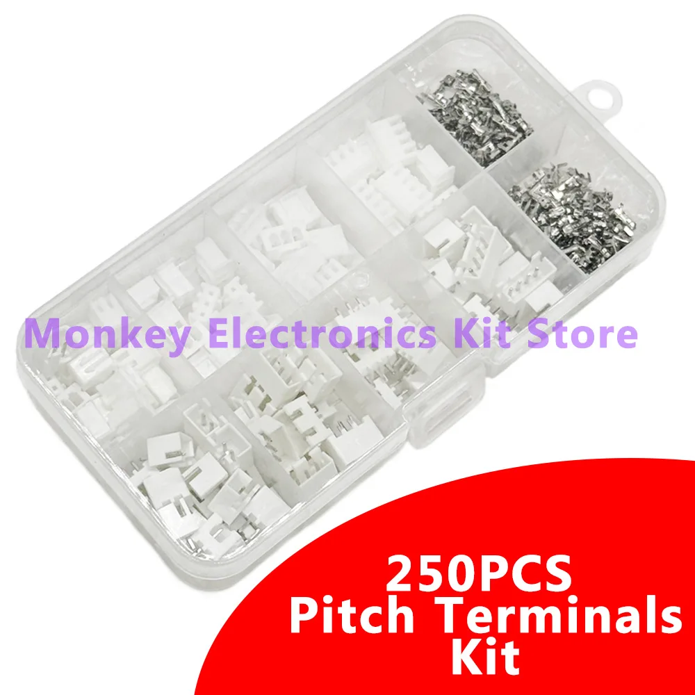 250 PCS/Box Pitch Terminals Kit JST PH 2.0mm / XH 2.54mm 2/3/4 Pin Male Female Plug Plastic Housing Header Crimp Wire Connector