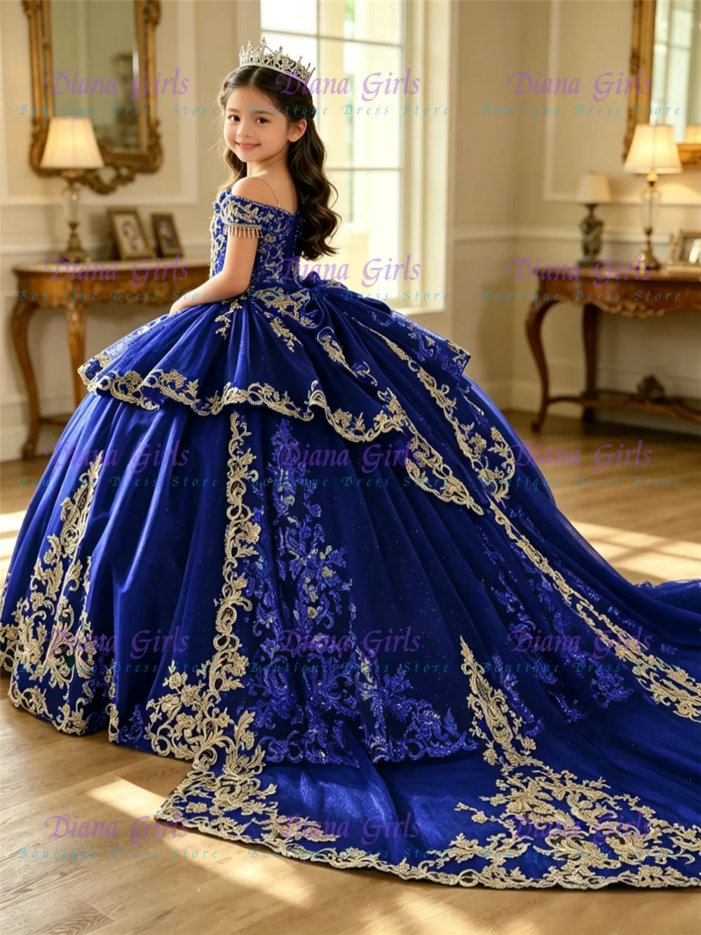 New Gorgeous Flower Girl Dress Blue Tulle Fluffy with Quality Applique for Wedding Birthday Party Birthday Evening Ball Gowns