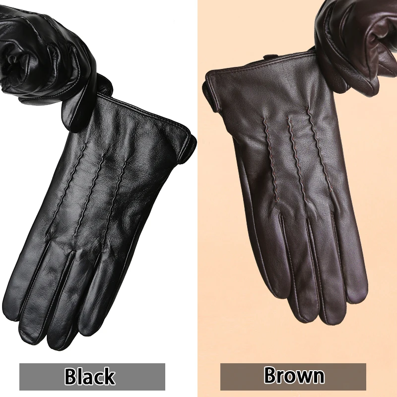 New Fashion Winter lambskin men\'s gloves Motorcycle Driving leather gloves Outdoor Simple men\'s leather gloves 2 Colors - 8001Y