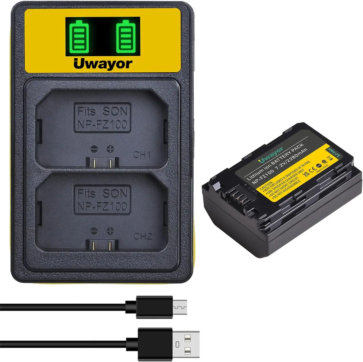 

UWayor NP-FZ100 Battery and Charger Set for Sony Alpha A7R V, A7 IV, A7 III, A7S III, FX3, A7C, A7R IV, A7R III, A6600, A9 II