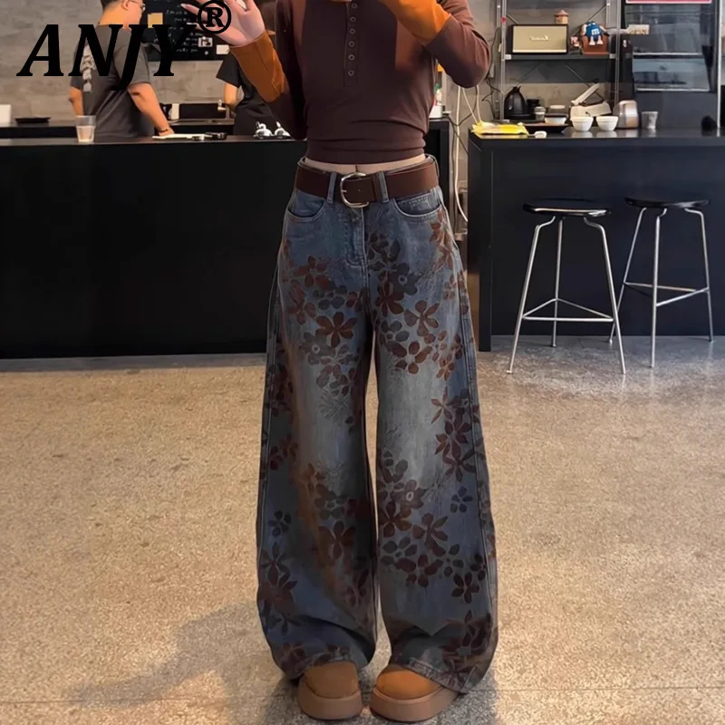 

ANJY осень-зима новые женские модные шикарные элегантные джинсы с вышивкой High Street модные повседневные универсальные свободные джинсовые брюки A16670