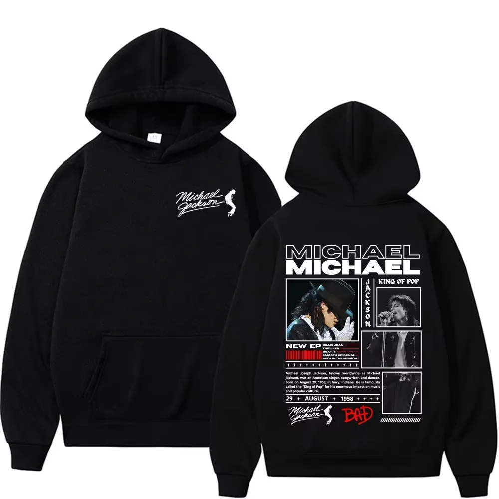 2026 New Unisex Oversized Hoodie Michael Jackson Front Signature Back Magazine Print Streetwear AutumnWinter Pullover Sweatshirt