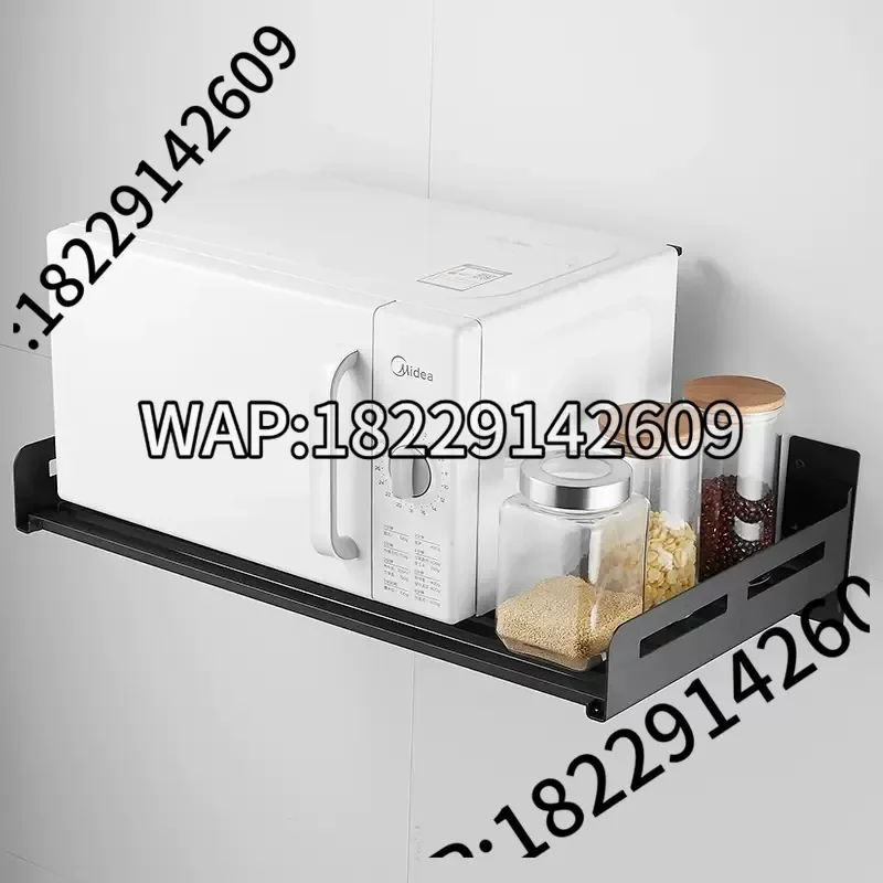 Black Stainless Steel Wall Mounted Microwave Stand Storage Rack Shelf Kitchen Organizer Accessory