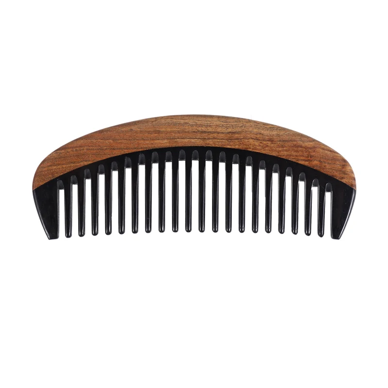 T03C-Hair Comb - Wide Tooth Wooden Detangling Comb For Curly Hair - No Static Sandalwood Buffalo Horn Comb For Men And Women