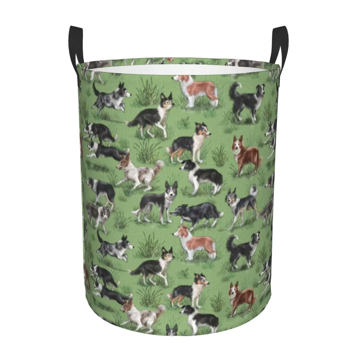 Custom Kawaii Border Collie Dog Laundry Basket Foldable Large Capacity Clothes Storage Bin Pet Animal Baby Hamper