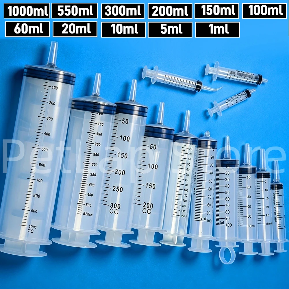 1-1000ml Plastic Syringe Without Needle, Calibrated Liquid Transfer Injector for Pet Feeding, Lab Oil, Perfume Refill, DIY Craft