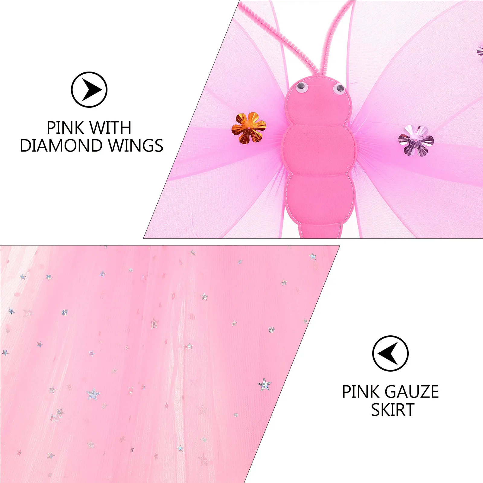 

Princess Dress Up Set Performance Clothes Festival Costume Girl Kids Fairy Stick Wings Party Pink with Toddler