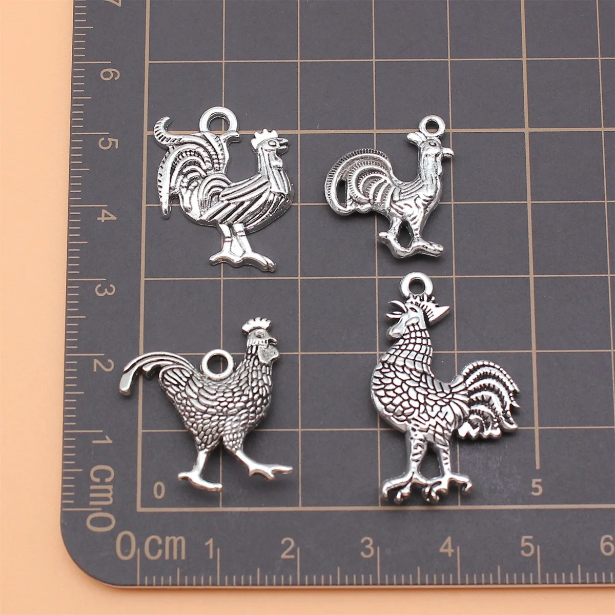 100Pcs/Bag 4 Styles Antique Silver Color Rooster Charms Pendant Diy Jewelry Accessories For Jewelry Making