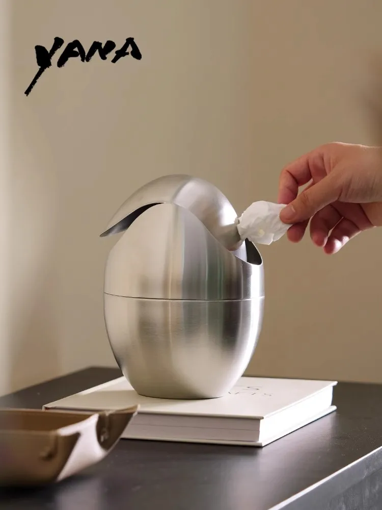 Modern Simple Style Home Living Room Stainless Steel Round Shape Small Trash Can Kitchen Bedroom Removable Storage Trash Can