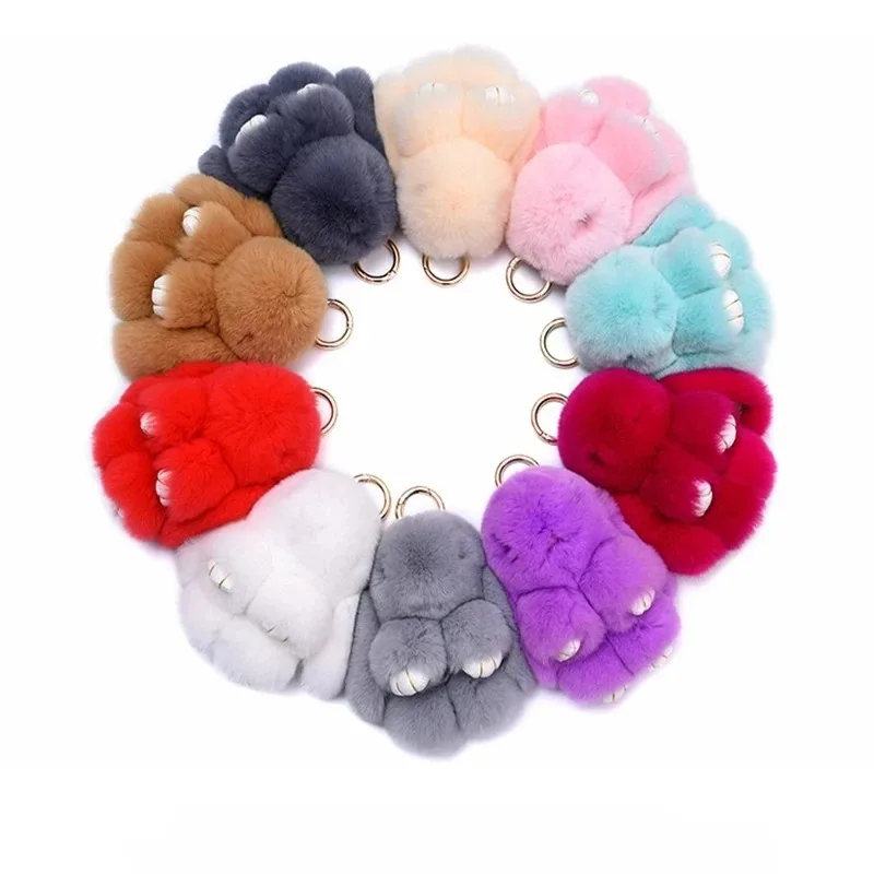 Fluffy Real Rabbit Fur Pompon Bunny Keychain Trinket Women Toy Pom Pom Rabbit Key Tags For Girls Bag Car Key Chain Jewelry Gifts