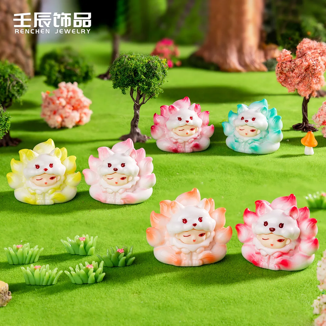 5 قطعة الصين-شيك الوحش الميمون تسعة الذيل الثعلب الراتنج الاكسسوارات الحرفية سطح المكتب الديكور المناظر الطبيعية الخلابة بقعة تذكارية