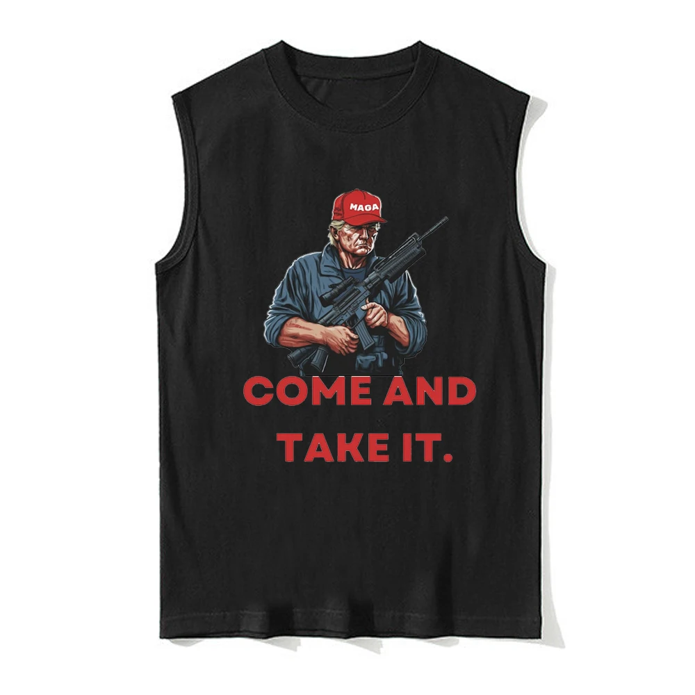 

Pro 2nd Amendment Donald Trump 2024 MAGA Vests 100% Cotton O-Neck Tank Tops Sleeveless Casual Mens T-shirt