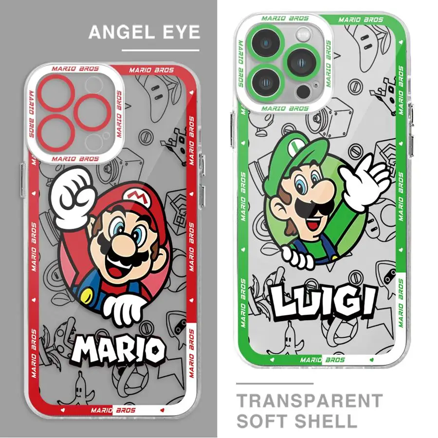 M-Mario Cartoon Super Phone Case for iPhone 14 16 Plus15 Pro Max 11 12 Mini 13 Pro Max SE 8 7 Plus XR X XS Max Clear Soft Shell