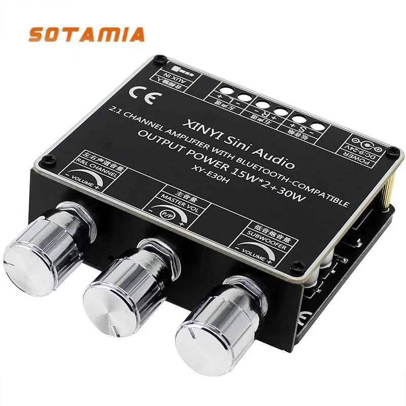 SOTAMIA Bluetooth 5.1 디지털 전력 증폭기 보드 2.1 채널 AUX 미니 앰프 2x15W + 30W 서브우퍼 증폭기 홈 오디오 모듈