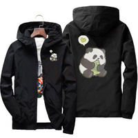 Men Panda Eats Bamboo Shoots Print Jacket Windproof Waterproof Cycling Jacket Long Sleeve Vest Bike Coat Jersey Flight Jacket