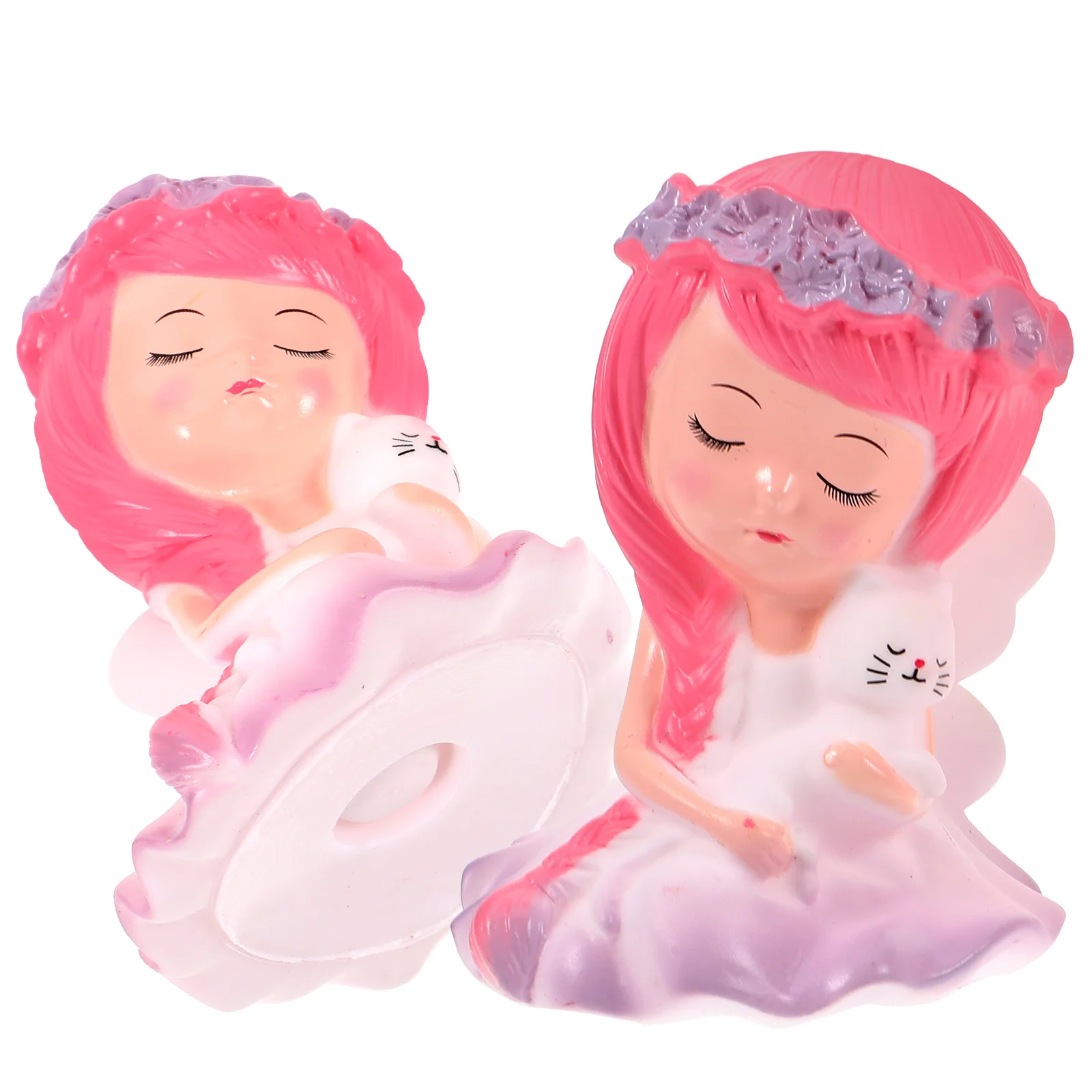 

2 Pcs Little Girl Statue Wreath Design Baking Decor Office Kids Room Figurine Sculpture Holiday Garden nament