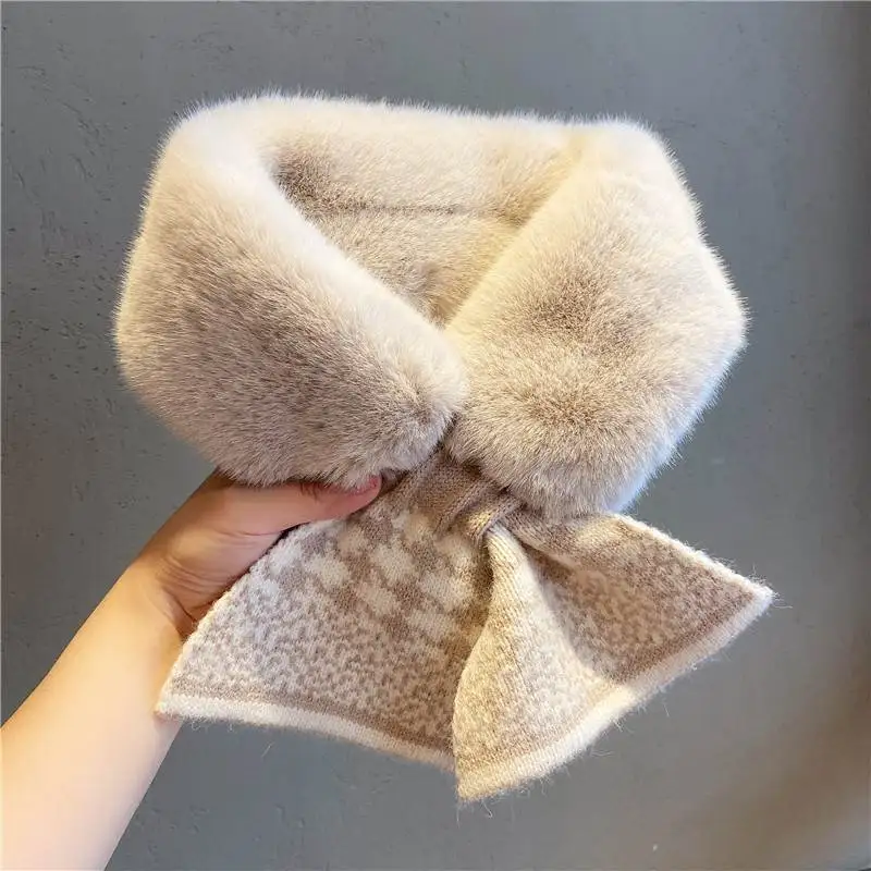 Plush Rabbit Fur Women's Scarf Crossed Imitation INS Autumn Winter Sweet Style Fashionable Versatile Student Small Scarf