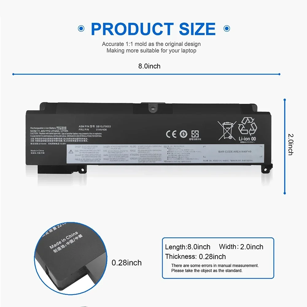 01AV405 Battery for Lenovo ThinkPad T460S T470S Series 01AV406 00HW022 00HW024 00HW025 00HW038 SB10J79002 L16M3P73 SB10K97605