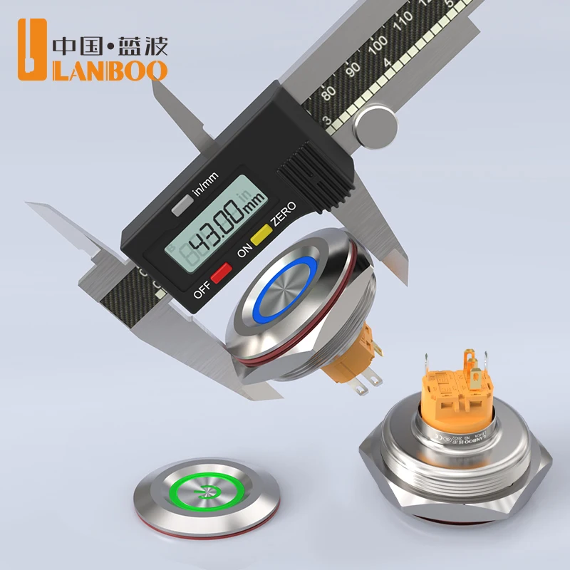 LANBOO 40mm latching momentary 1NO1NC/2NO2NC with LED  stainless steel push button switch