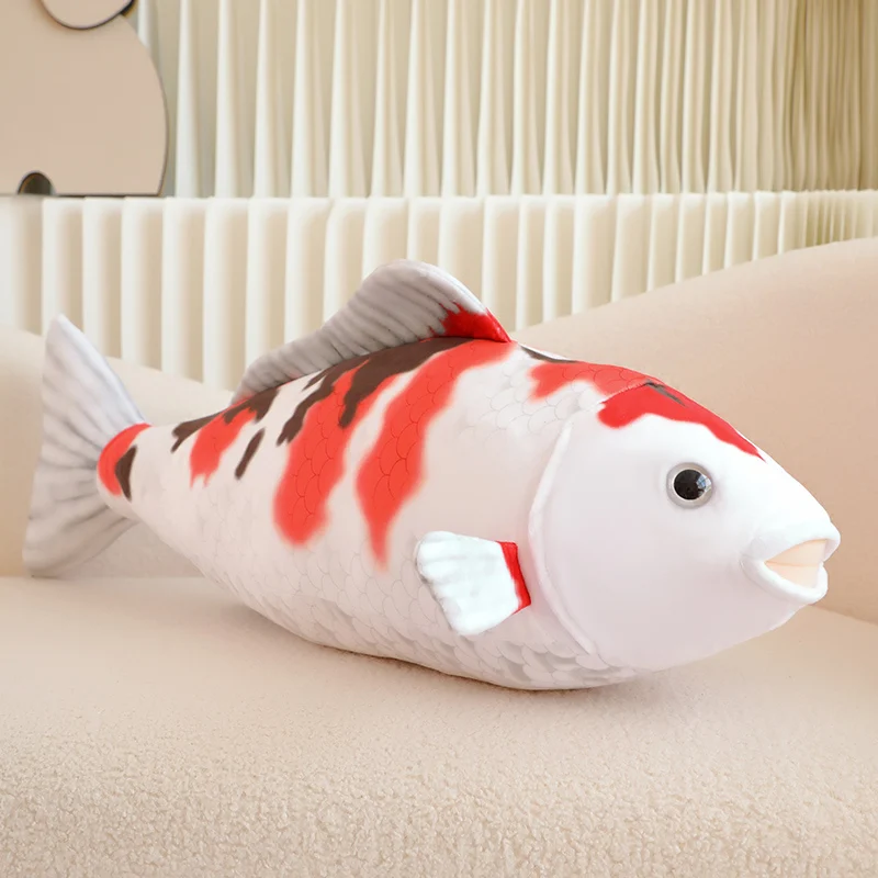 

75CM Giant Koi Red Fish Stuffed Animal Soft Toy Cute 3D Carp Plush Pillow Birthday Gift Home Decor