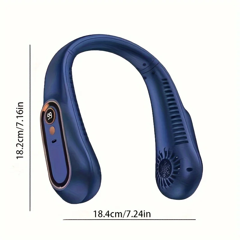 1 قطعة، مروحة رقبة محمولة، قابلة لإعادة الشحن عبر USB، مروحة صغيرة شخصية مع شاشة رقمية، 18.2 سم * 7.24 سم، قابلة للتعديل، تبريد ثلج فائق،