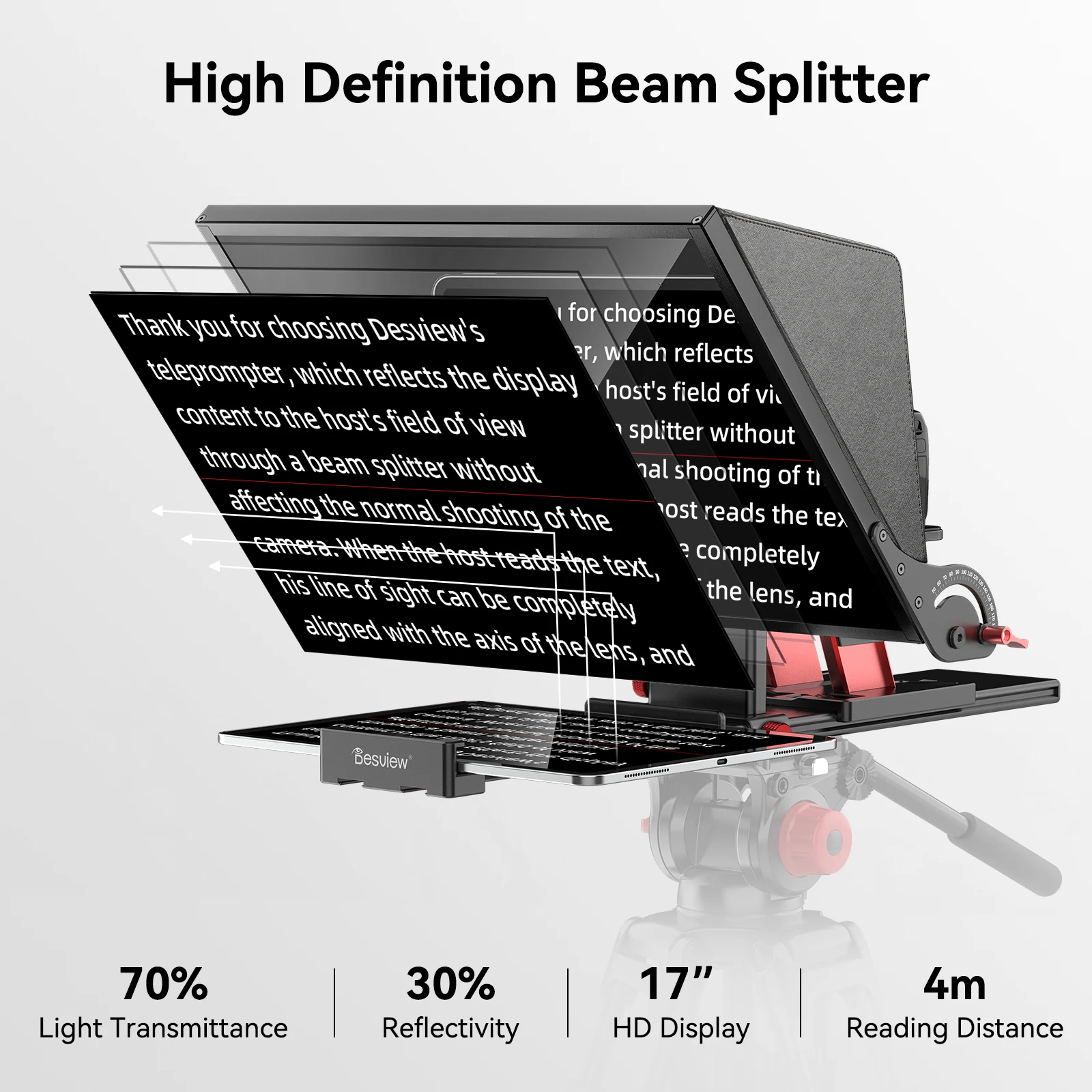 Desview P13 P15 P17 Teleprompter, Aluminum Alloy 17 inch Professional Prompter for Phone iPad for Online Teaching Live Streaming