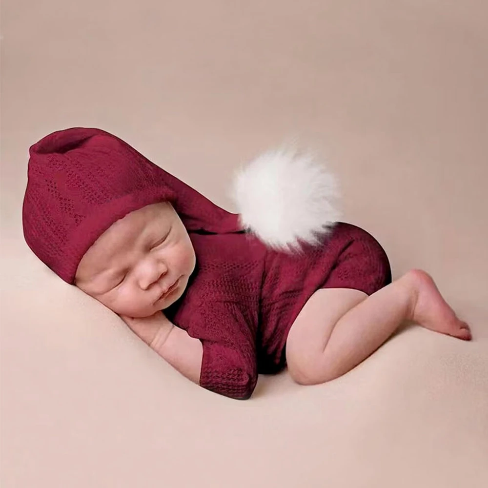 

Adorable Newborn Photography Prop Elastic Fabric Set Knit Hat Romper - Perfect for Newborn Photoshoots Clothing