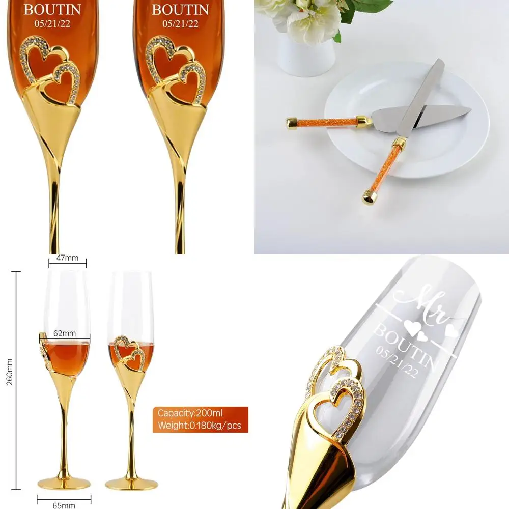 

Personalized Engraved Champagne Flutes for Wedding - Heart Decorated Toasting Glasses Set for Couples