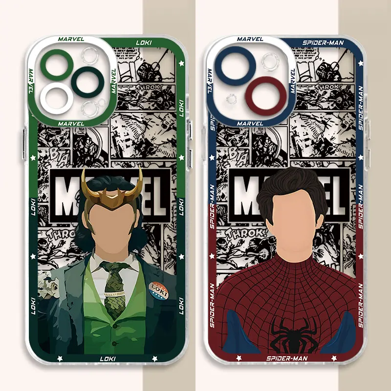 Cases Luxury Clear Silicone Case for iPhone 7 6s 11 SE 13 Pro Max 14 Pro 12 Mini X XS XR 15 Plus 8 14 Loki Spider Man Cover