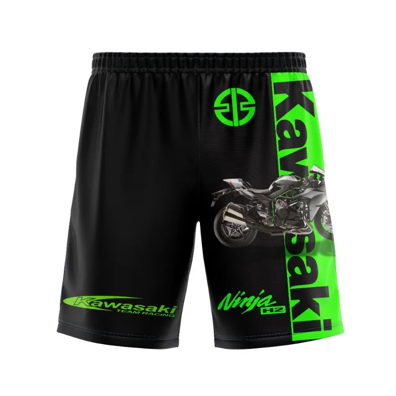 

Новинка 2025 года, мотоциклетные мужские летние спортивные шорты Kawasaki с 3D принтом, модные большие пляжные шорты для активного отдыха, высокое качество