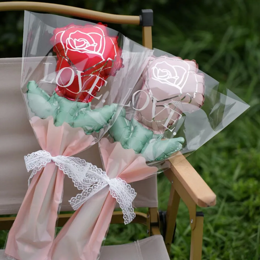 1Pcs Romantic Rose Flower Balloons Bouquet Rose Shaped Handhold Balloons Decorations Beautifully Packaged Aluminum Film Balloons