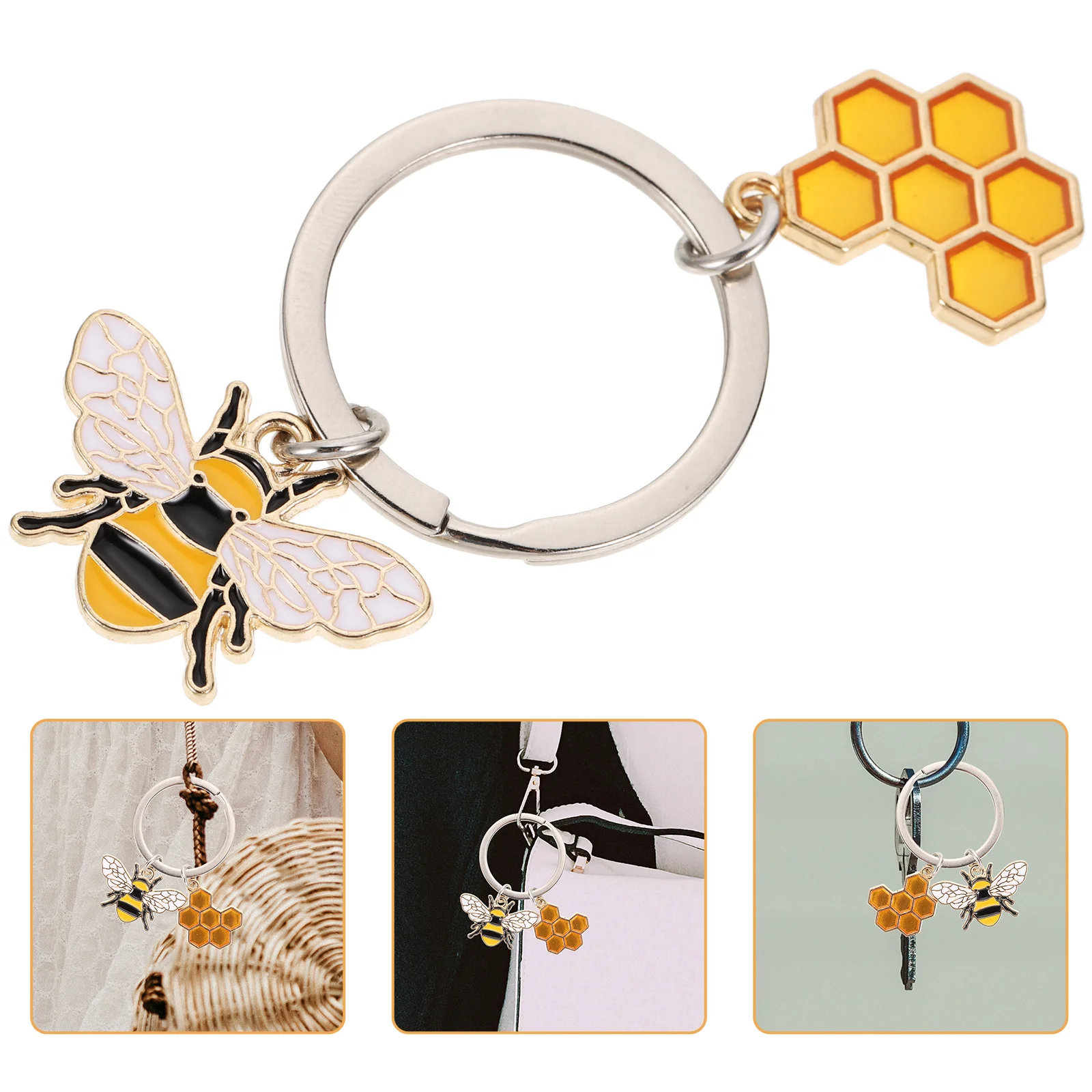 

Cartoon Bee Honeycomb Keychain Metal Alloy Cute Pendant Keyring for Kids Backpacks Novelty Lightweight Compact Gifts