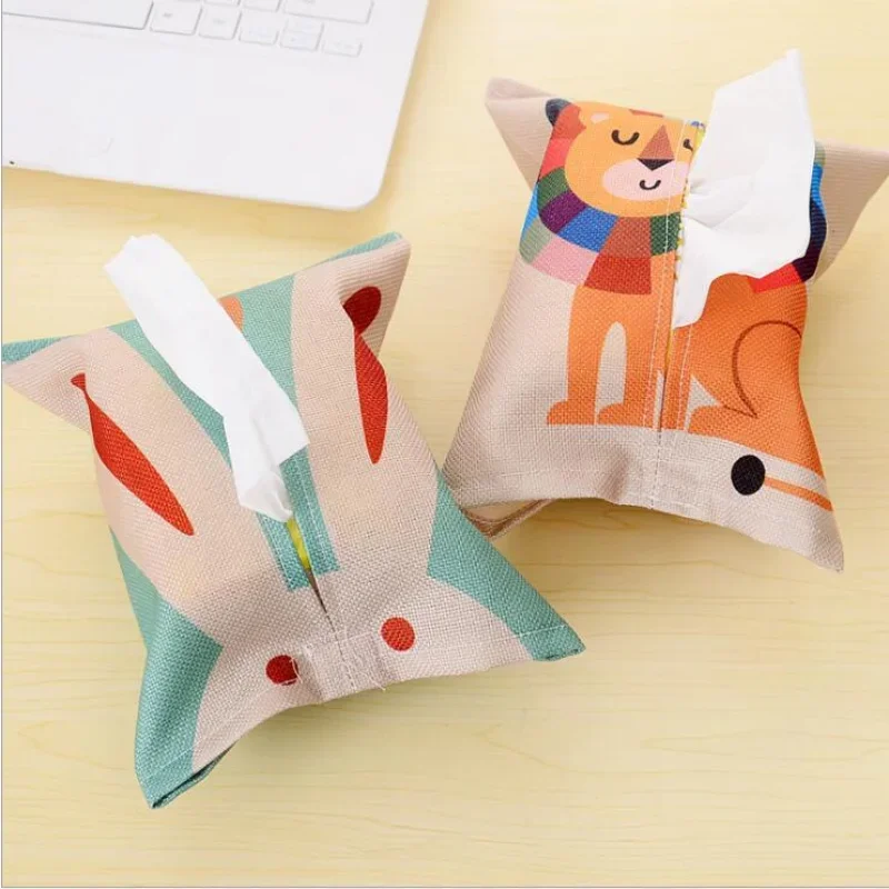 Cute Tissue Bag Animal Printing Baby Wet Wipes Box Cotton And Linen Tissue Box Cover Handkerchief Napkin Holder Cover Wipe Cases