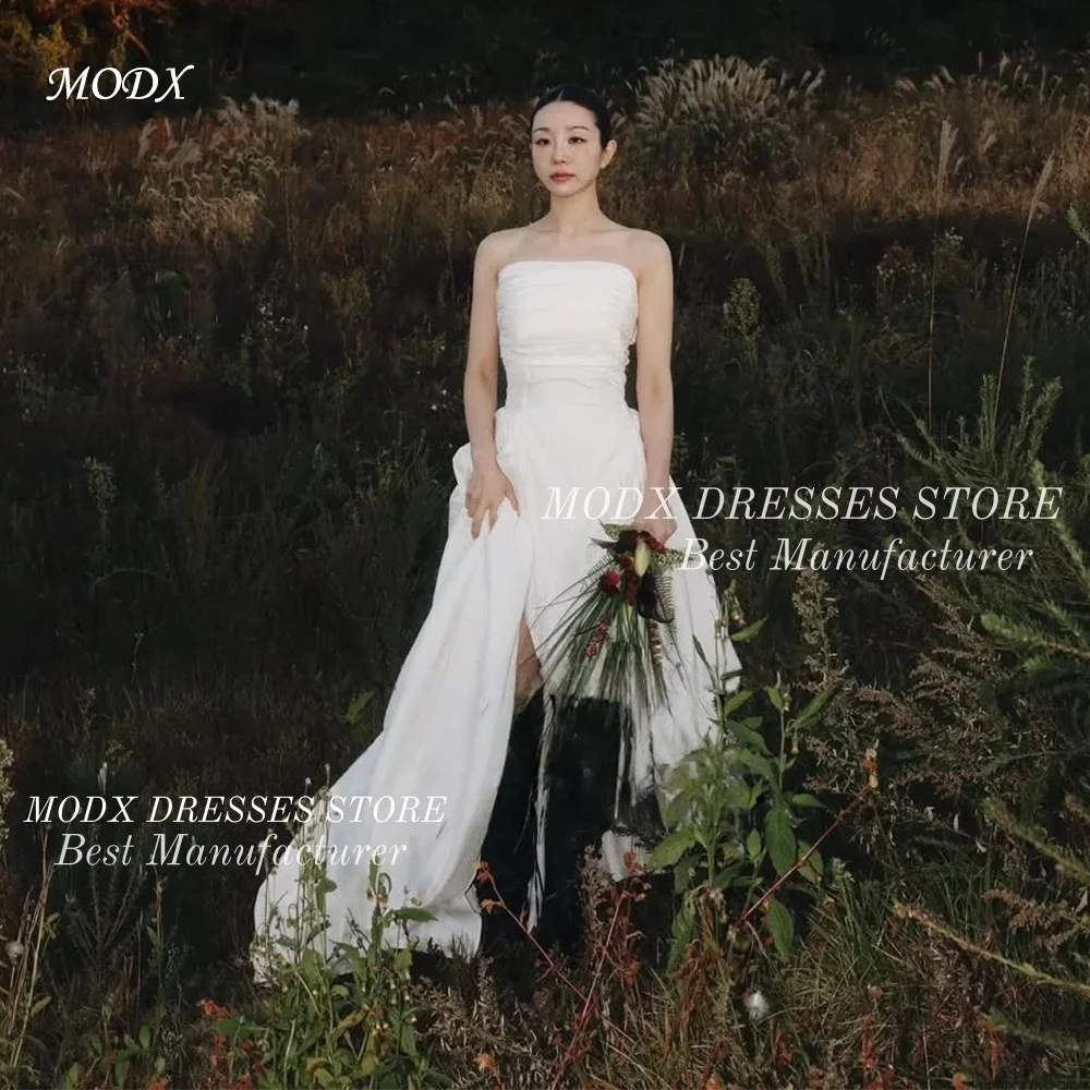 

MODX Taffeta Korean Wedding Dresses Strapless Photo Shoot Gown Customized Bride's Dresses Self-Wedding Dresses with Train