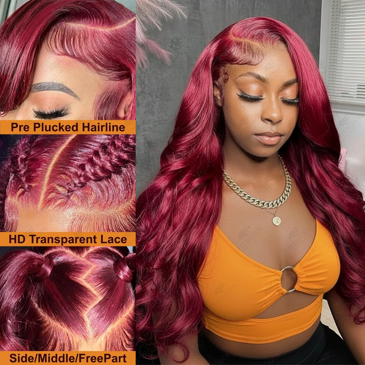 

Бургундский парик 99j, 13x6 HD, с кружевной передней частью, из натуральных человеческих волос, плотность 200, волнистый, 13x4, с кружевной передней частью, красного цвета, бразильские волосы для женщин