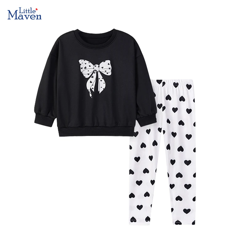 

Little maven Children's Clothing Set Kids Clothes Toddler Girls Autumn Spring Cartoon Bowknots Hearts Outfits Top+Pant Sets