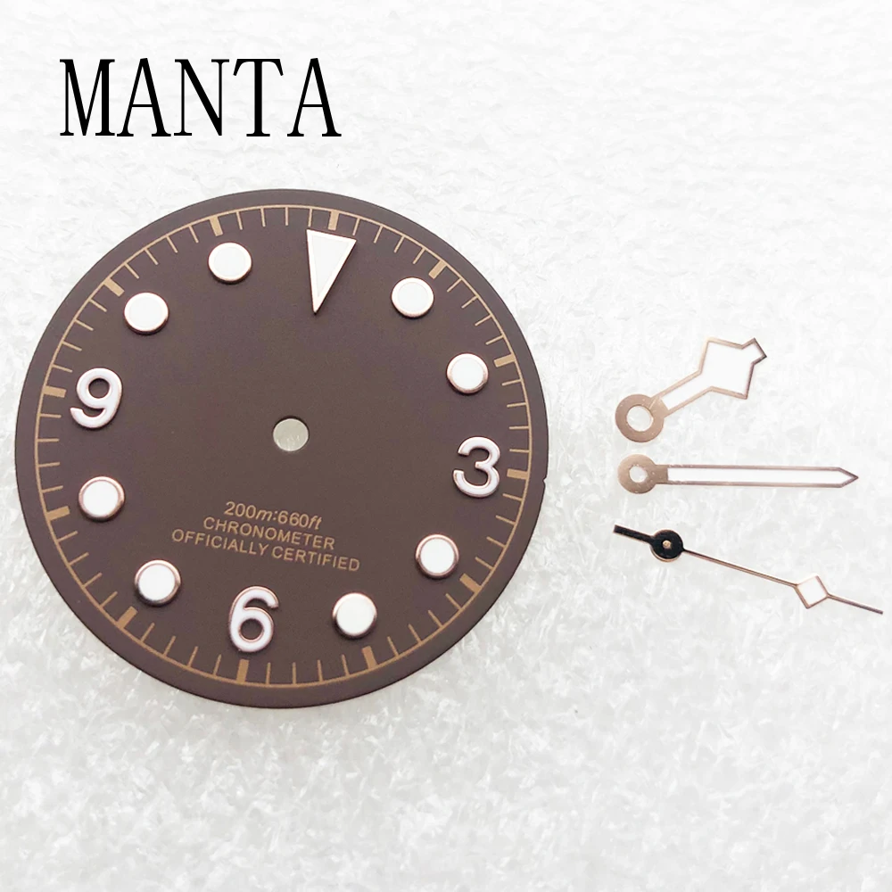 Циферблат MANTA 30,5 мм + стрелки, светящиеся, подходят для механизма NH35/NH36 Miyota8205/8215/821A ETA2824/2836 Mingzhu2813/3804