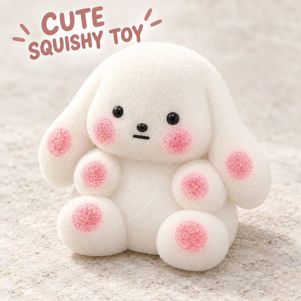 Lop Ear Rabbit Squishy Squeeze Toy White Pink TPR Soft Fidget with Cute Shape for Adults Teens Desk Companion Gift Single Piece