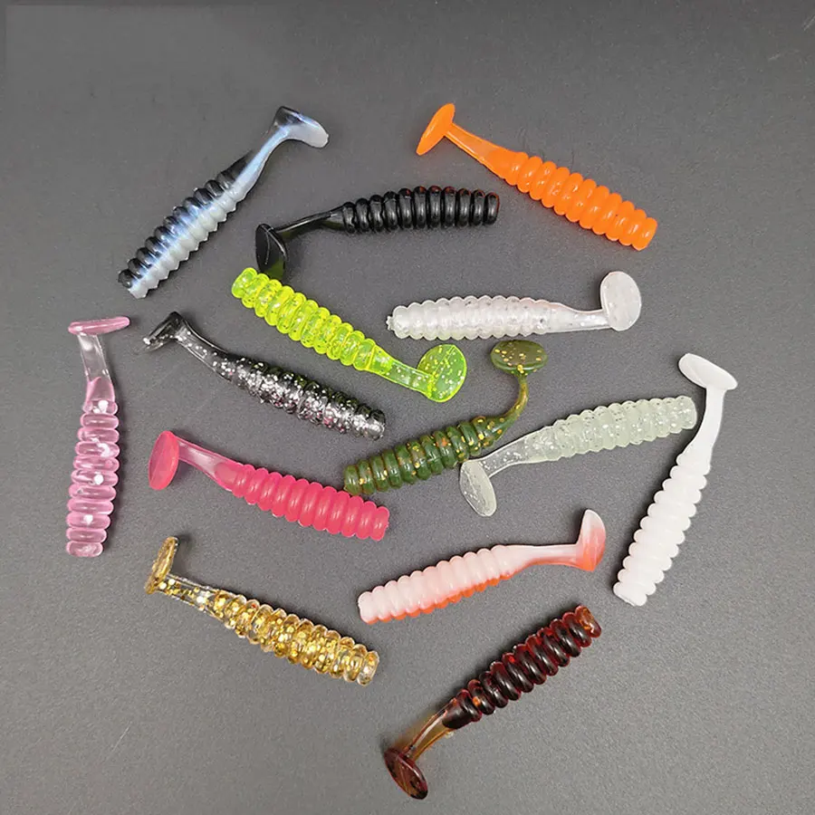 

JYJ 10pcs 4cm 13 colors super small mini soft paddle tail Japan tail worm baits fishing lure grubs tackle for small fish