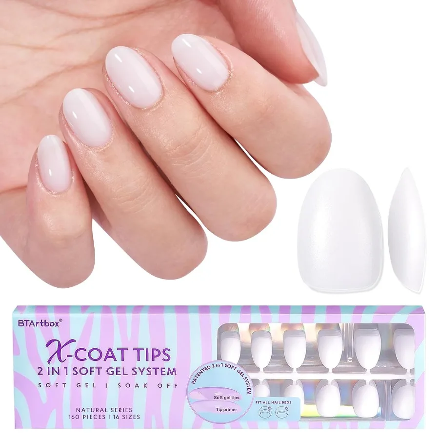 

XS Short Almond Gel Nail Tips PreColored Milky White Soft Gel Nail Tips for Natural Look Ideal for Daily Wear and Special Occas