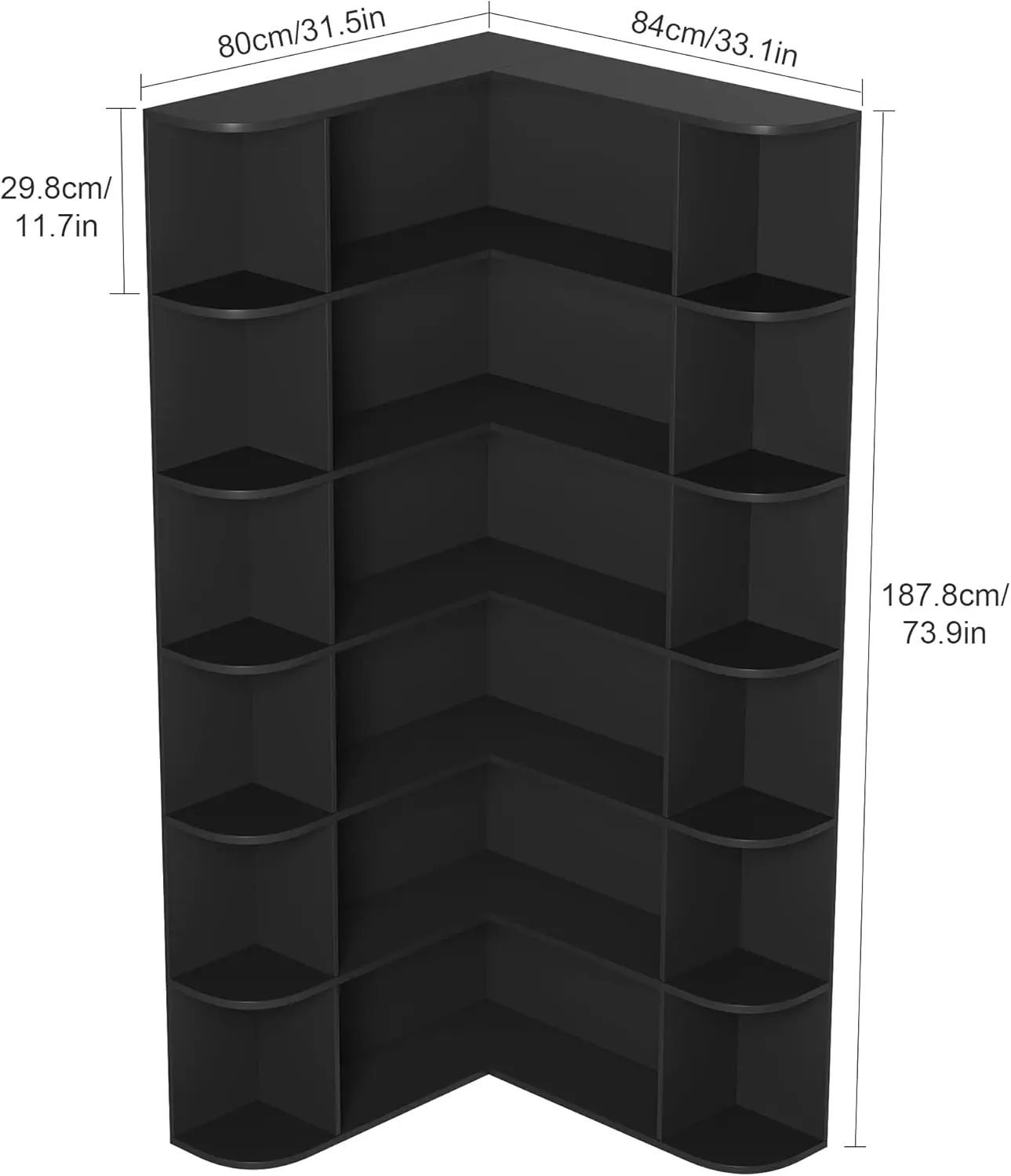 74” Tall Corner Bookshelf, 6-Tier Bookshelf and Bookcase with Open Storage, L Shaped Tall Bookcases Wooden Storage Shelves