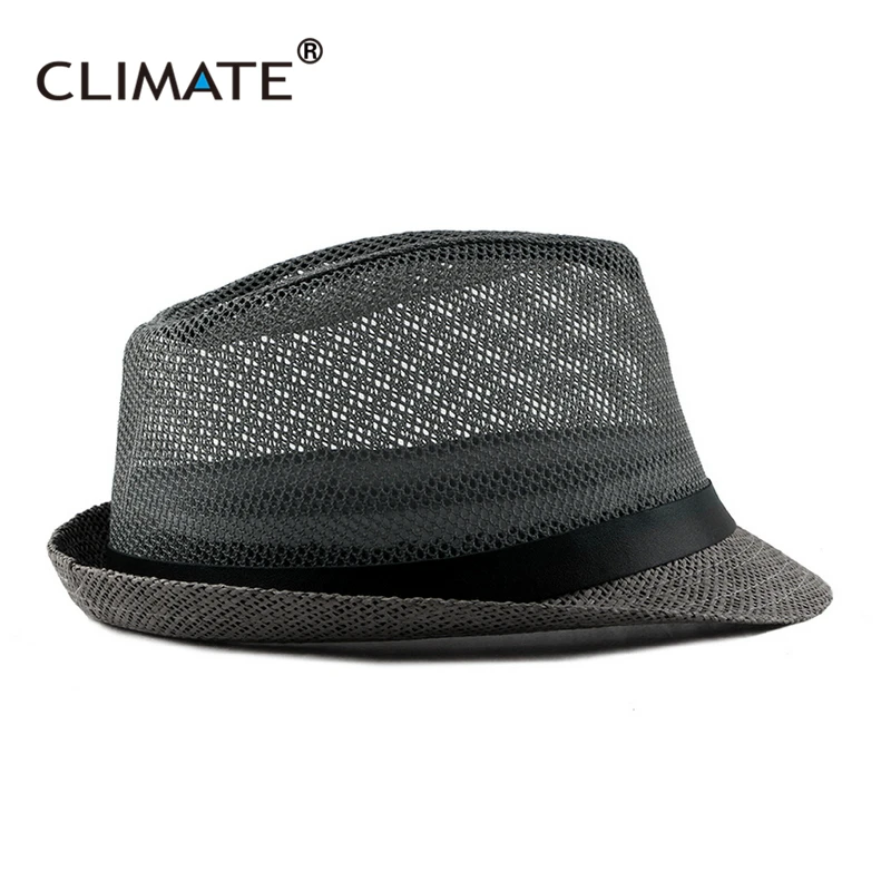 CLIMATE Summer Cool Fedora Men Retro Cool Straw Bowler Hat Breathable Paper Vintage Hat for Men Summer Solid Fedoras Top Hat Cap